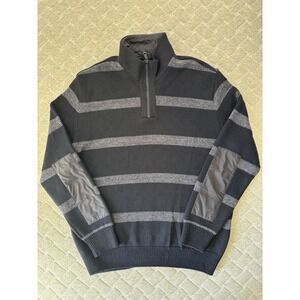 Paul & Shark Yachting Sweater Mens XL Navy Striped‎ Wool Zip Elbow Patches Wool